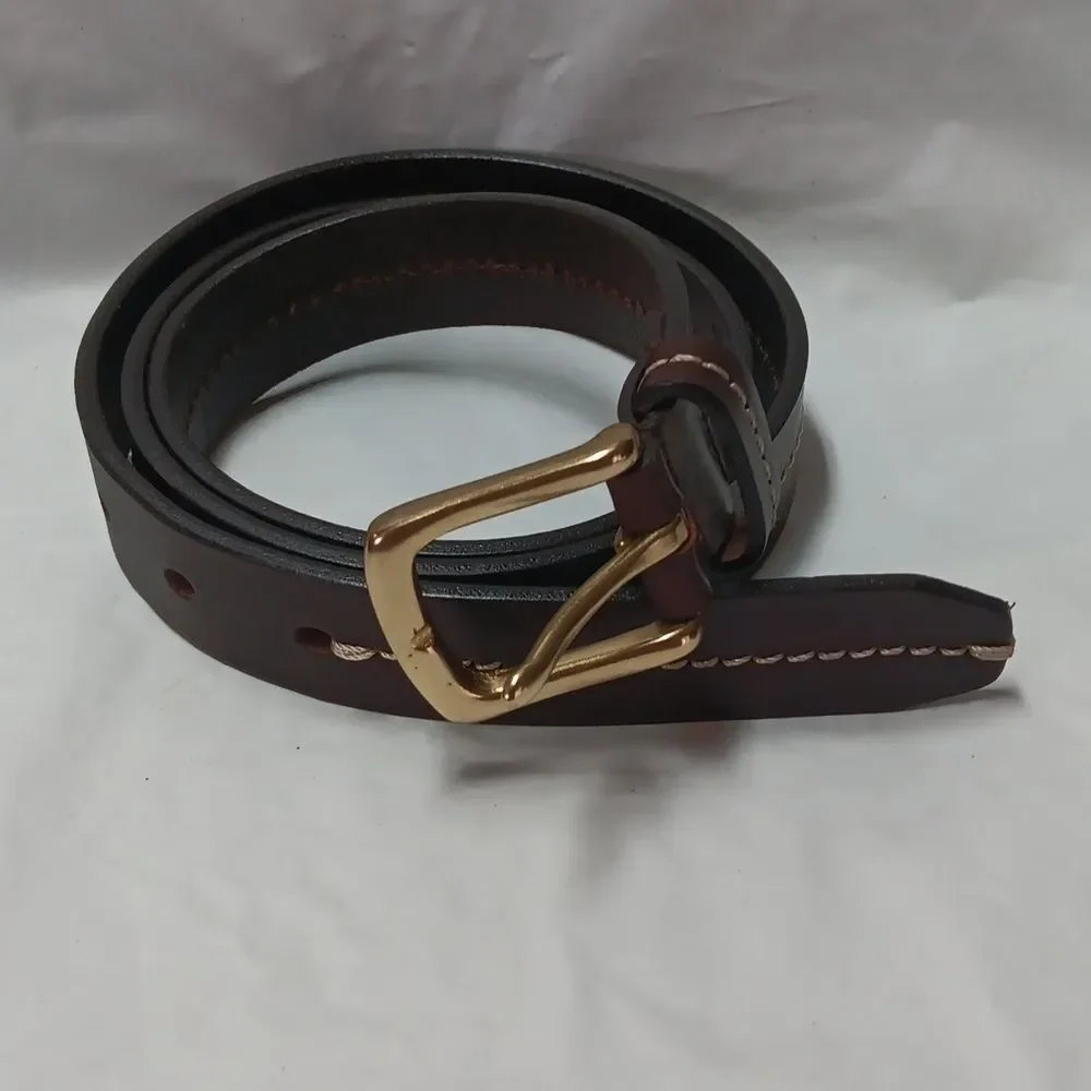 Eddie Bauer Brown Italian Leather Belt  Solid Brass Buckle Center Stitch Italy
